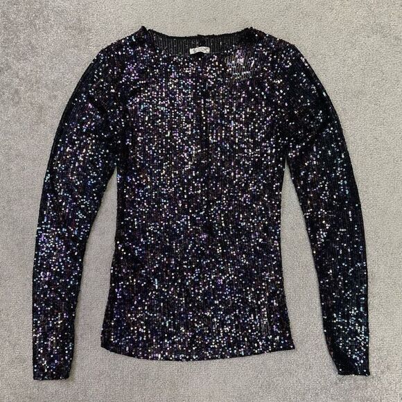 NWT Intimately Free People Womens Gold Rush Long Sleeve Sequin Top Black XS - Picture 1 of 8